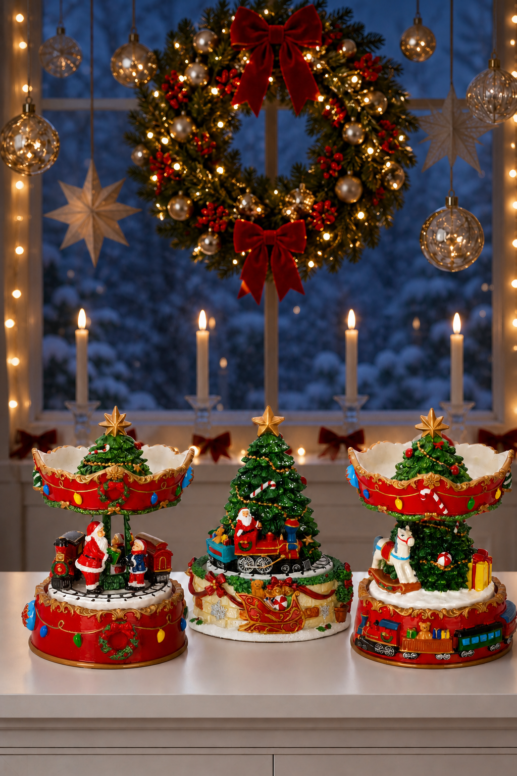Spieluhr Weihnachtsbaum mit Zug auf Sockel