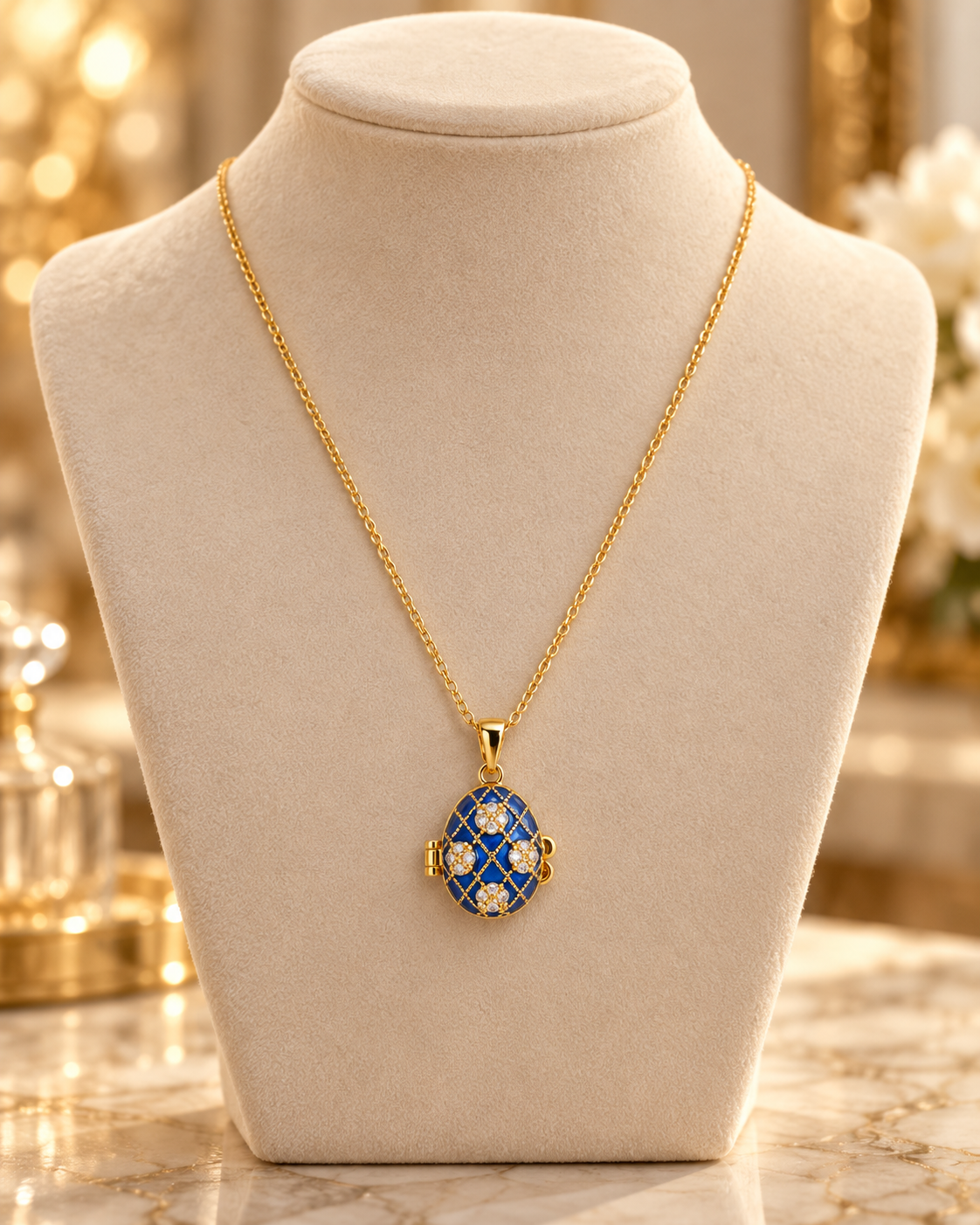 Necklace with Egg-Pendant Heart Blue
