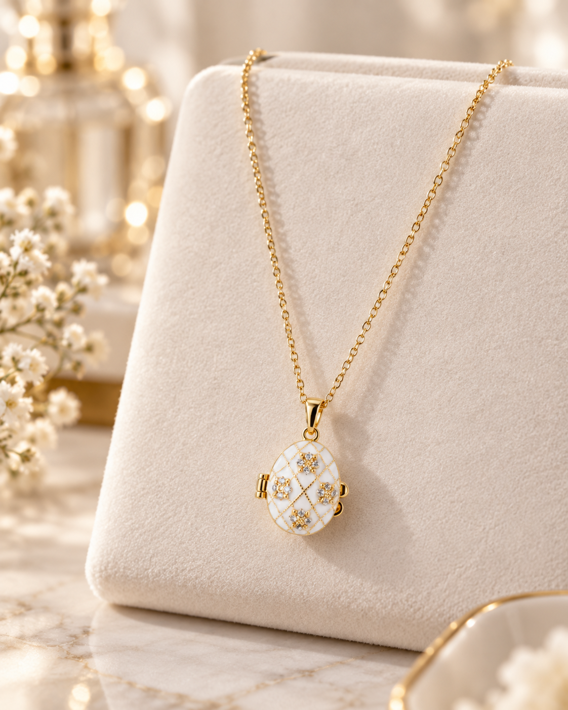 Necklace with Egg-Pendant Heart White