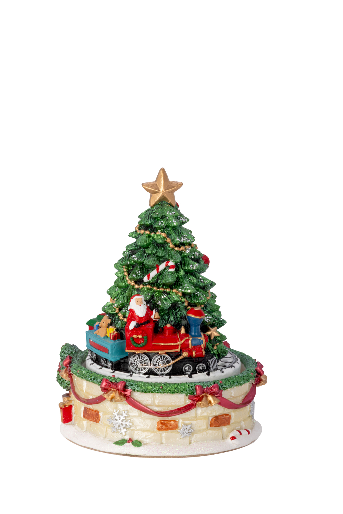 Spieluhr Weihnachtsbaum mit Zug auf Sockel