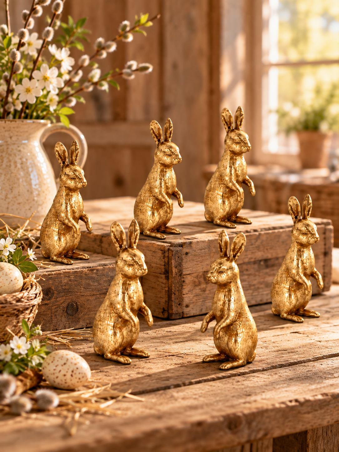Rabbit Set Standing Gold-Coloured - Set of 6