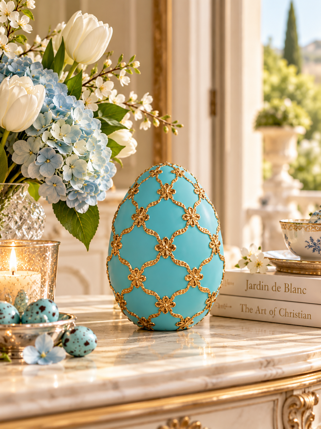 Deco Egg Turquoise with Gold Ribbon 16 cm