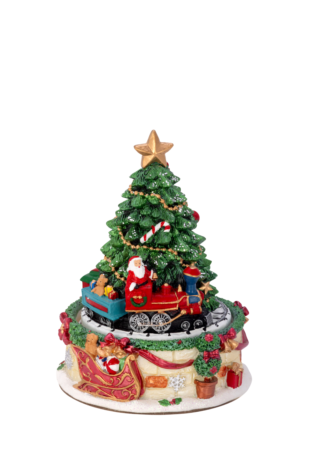 Spieluhr Weihnachtsbaum mit Zug auf Sockel