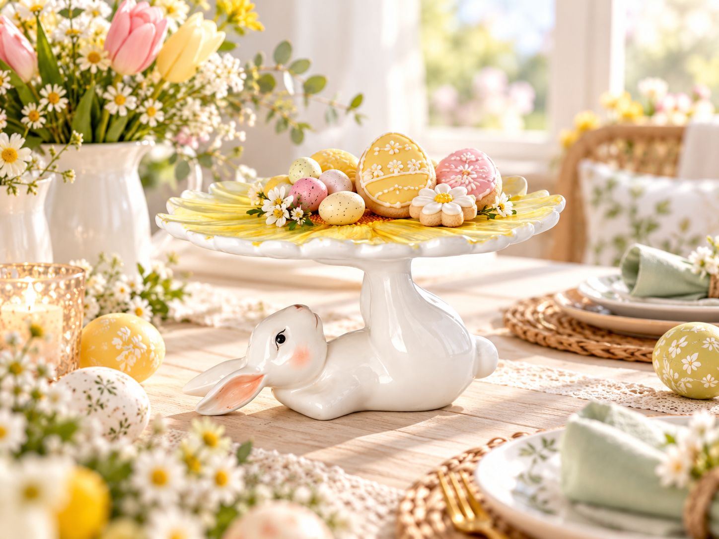Dessert / Cake Plate Rabbit with Daisy