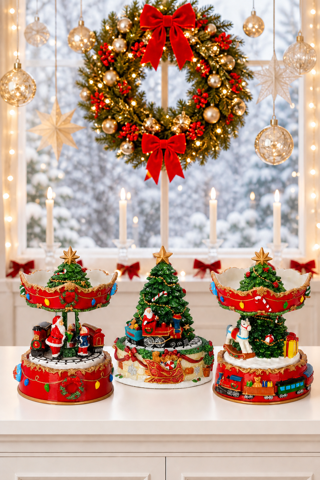 Spieluhr Weihnachtsbaum mit Zug auf Sockel