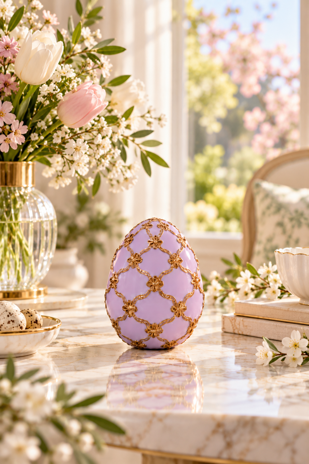Deco Egg Lilac with Gold Ribbon 10 cm
