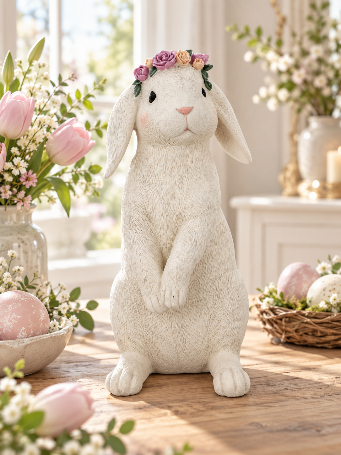 Rabbit with Pink Flower Wreath