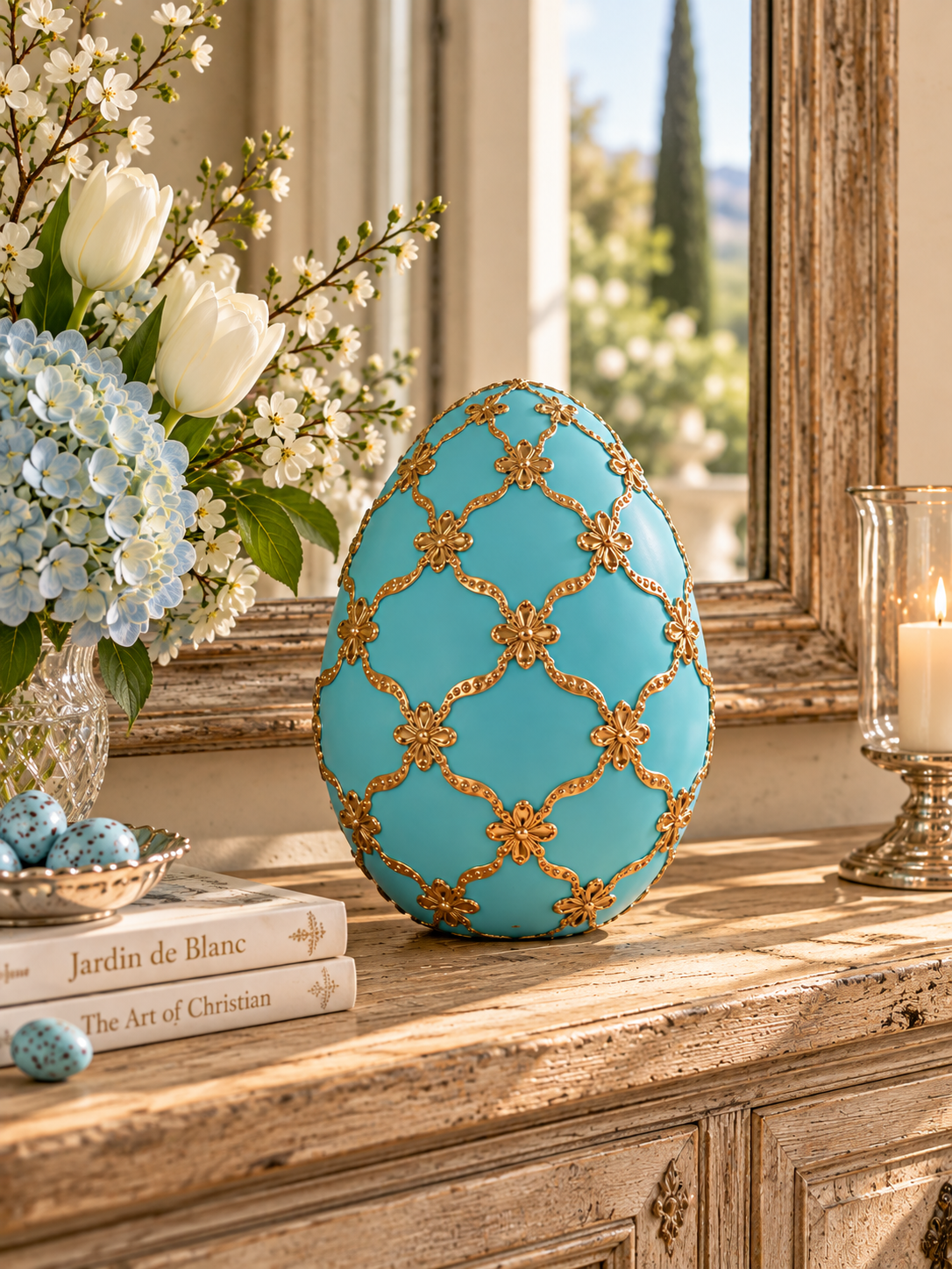 Deco Egg Turquoise with Gold Ribbon 23 cm