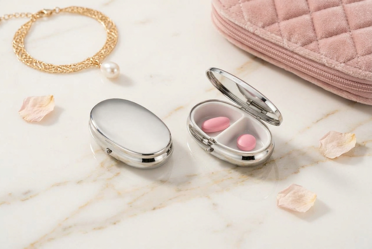Pillendose oval, glatt poliert, 2-geteilt