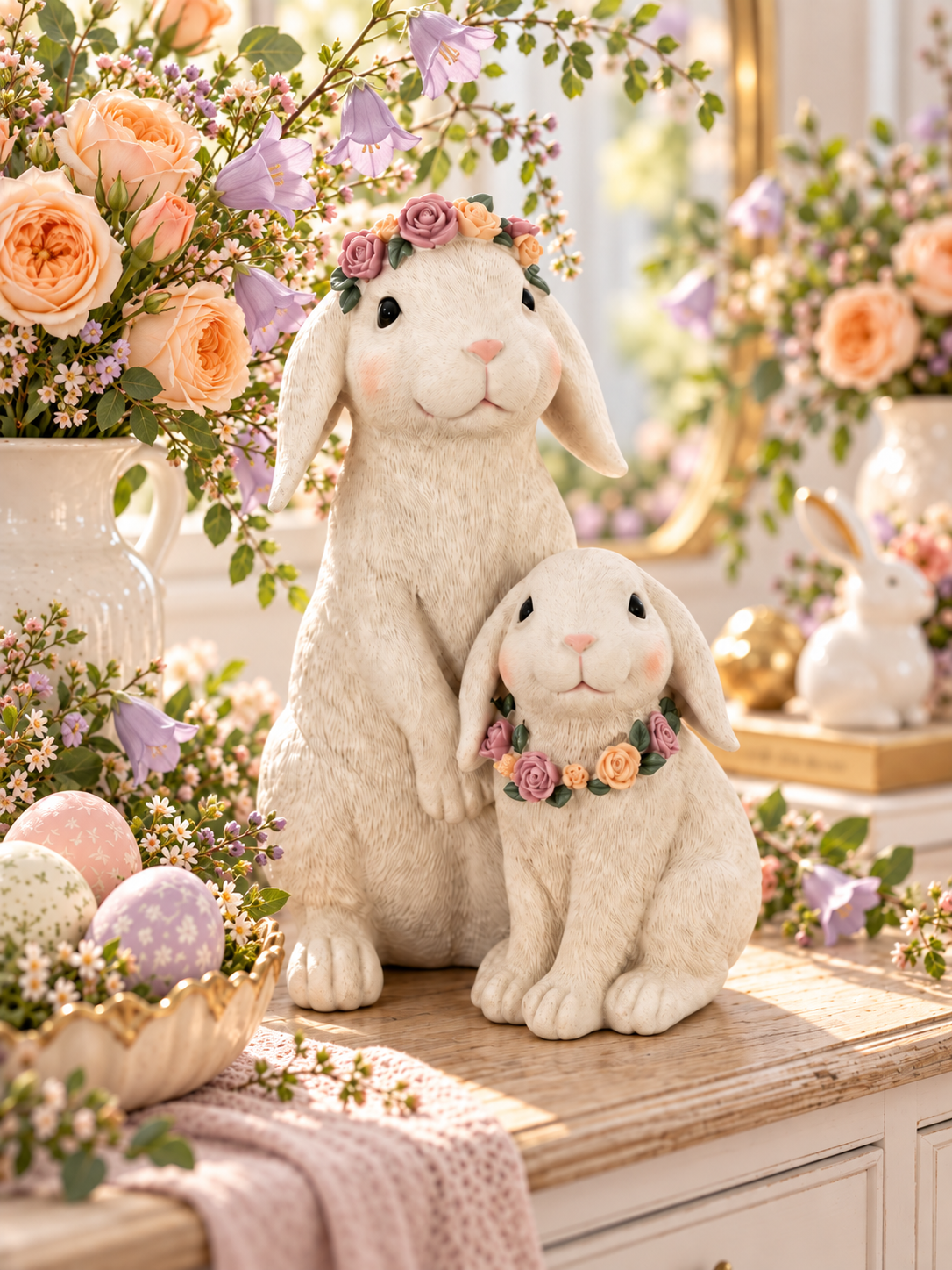 Rabbit Mother with Child Floral Wreath
