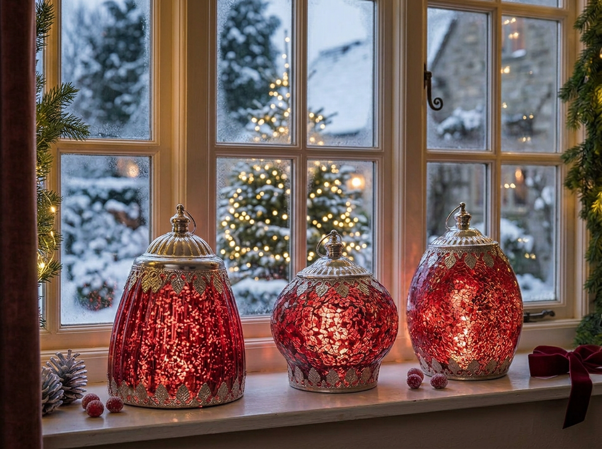 glass lanterns set red