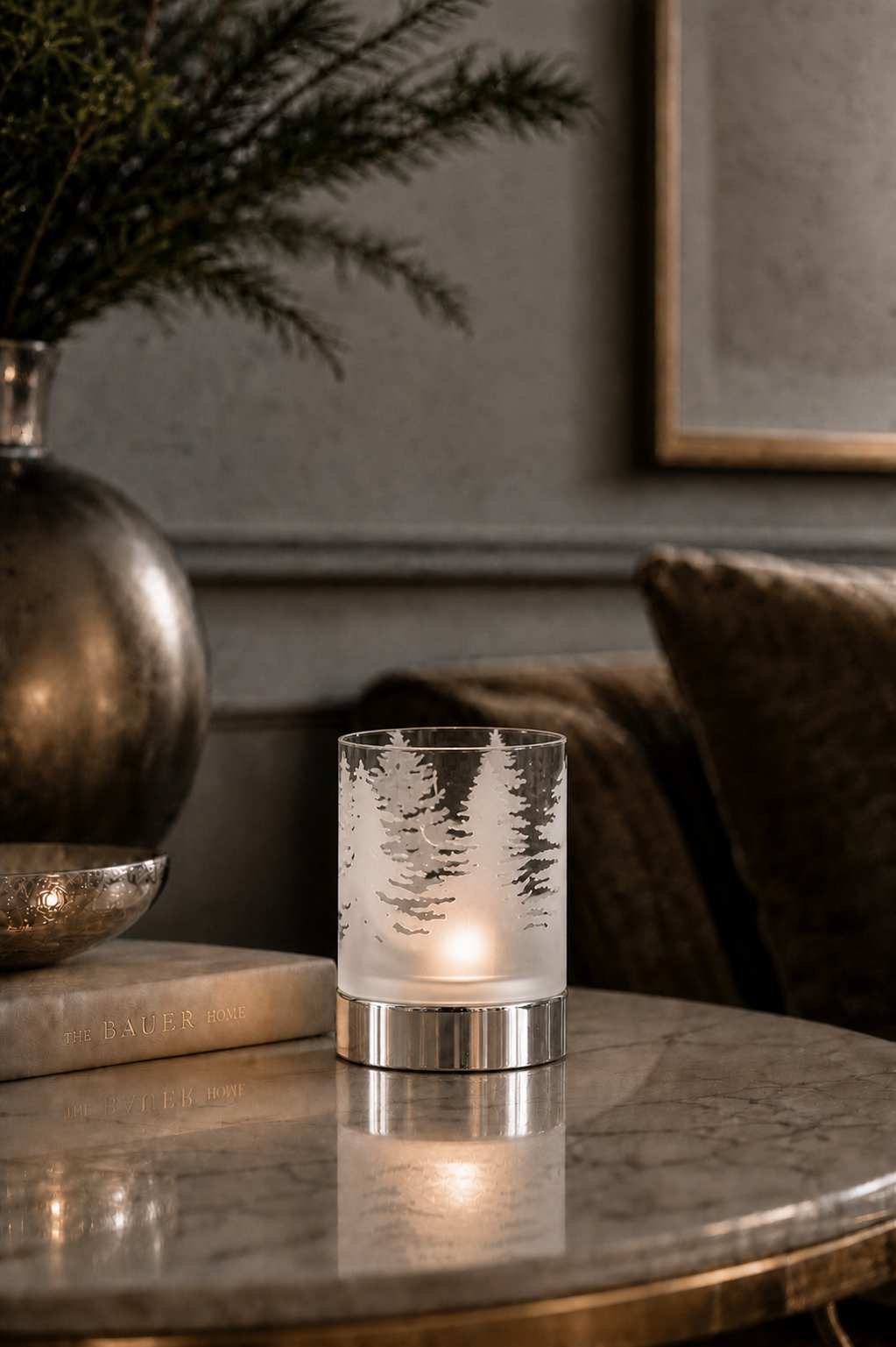 Teelichthalter Tannenbäume klares Glas