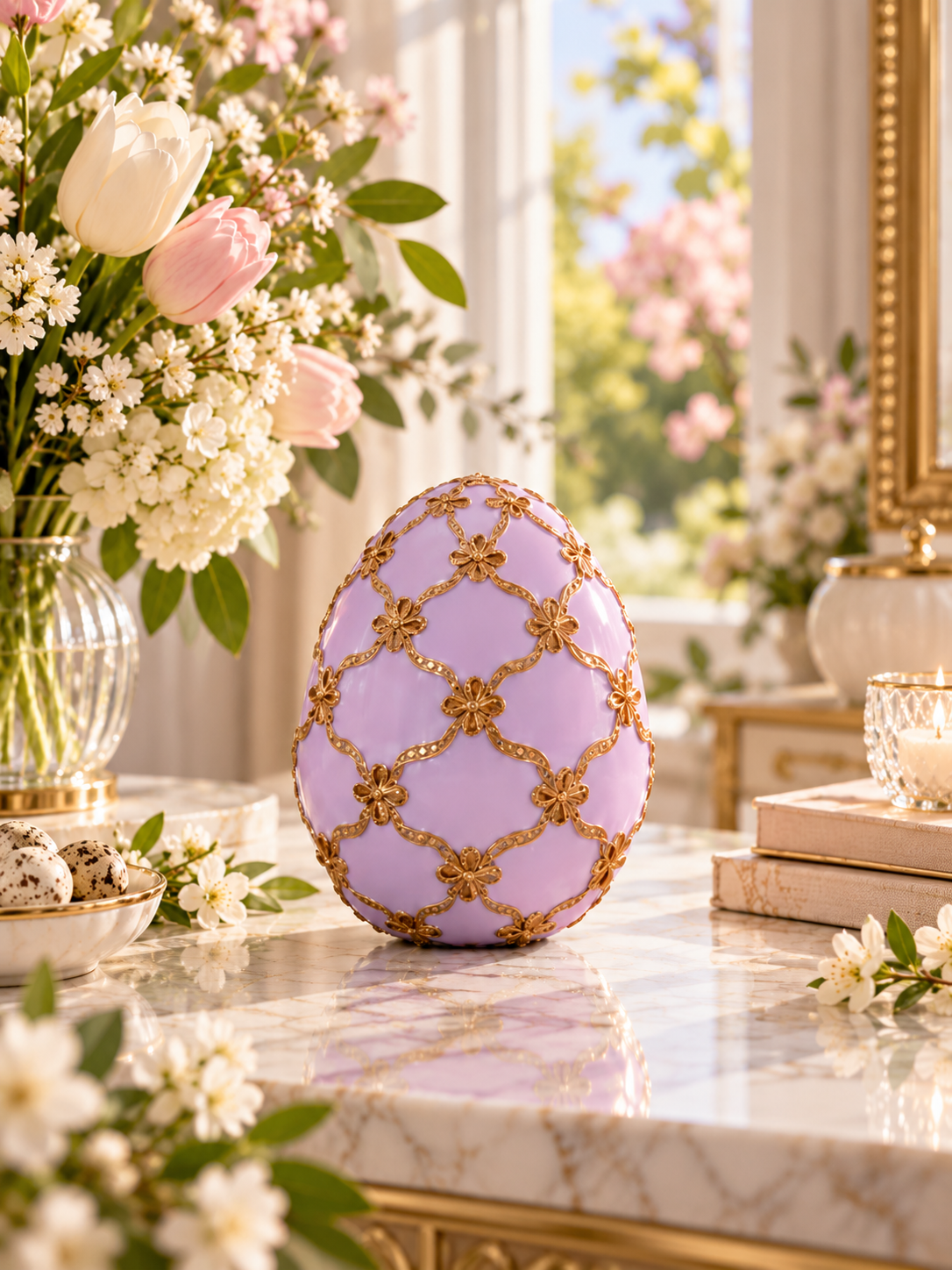Deco Egg Lilac with Gold Ribbon 23 cm