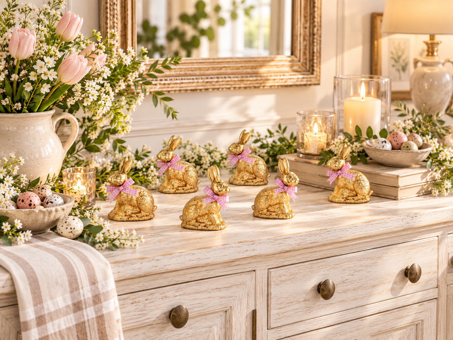 Rabbits Gold-Coloured with Ribbon - Set of 6