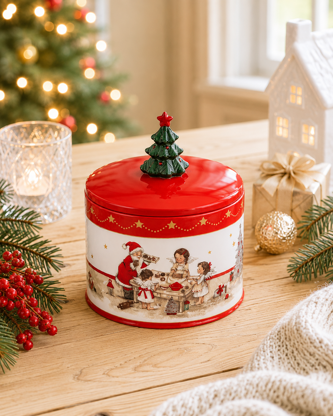 Gutsle- / Gebäckdose rund, klein, Tannenbaum