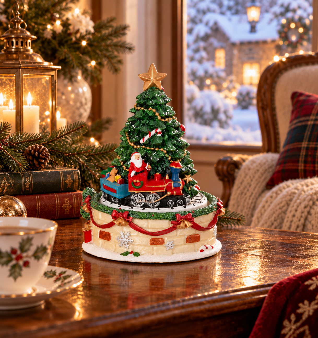 Spieluhr Weihnachtsbaum mit Zug auf Sockel