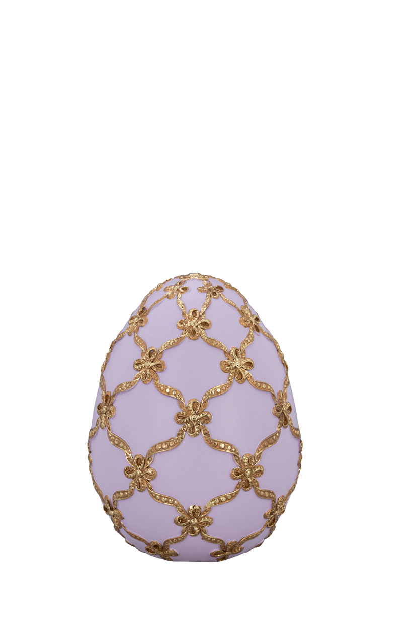 Deko-Ei flieder mit Gold-Schleifenband 16 cm