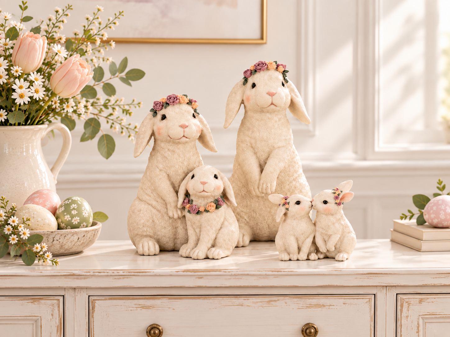 Rabbit with Pink Flower Wreath
