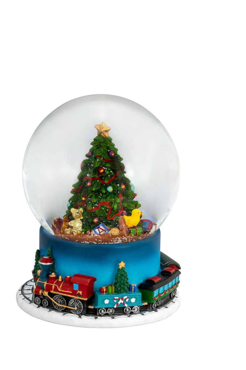 Spieluhr / Schneekugel Weihnachtsbaum mit Zug