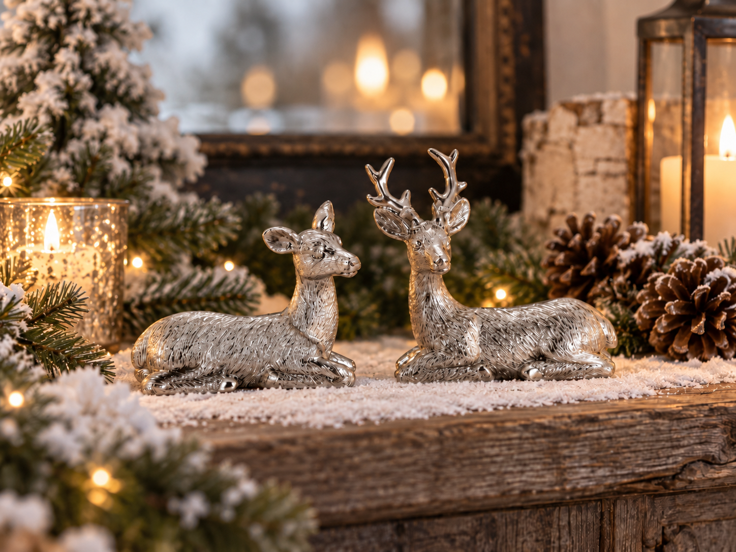 Deer Pair Fur Look Lying 7.8 cm