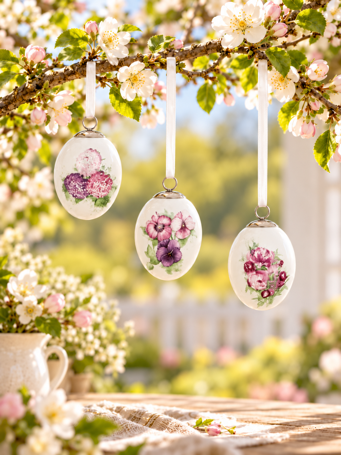 Ceramic Eggs Flowers for Hanging