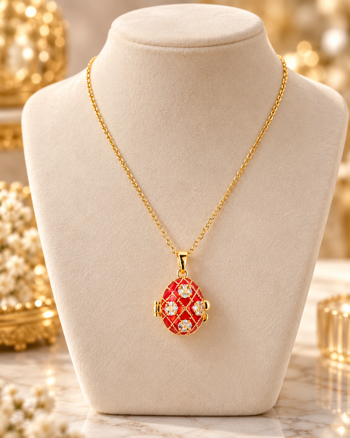 Necklace with Egg-Pendant Heart Red