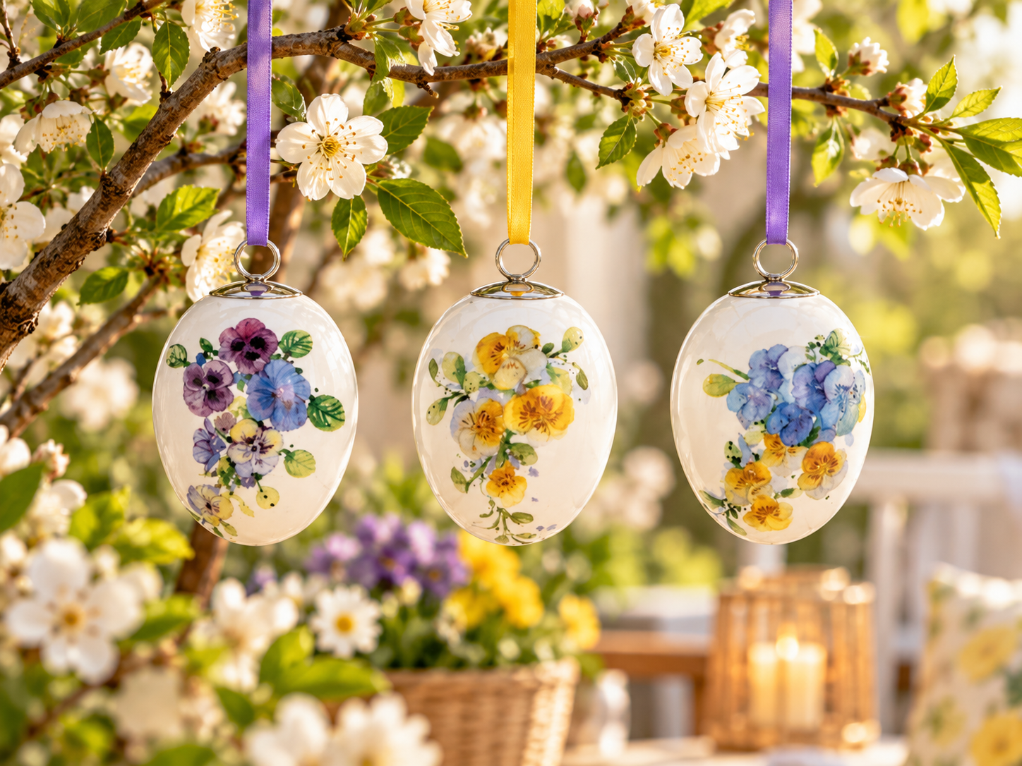 Ceramic Eggs Flowers for Hanging