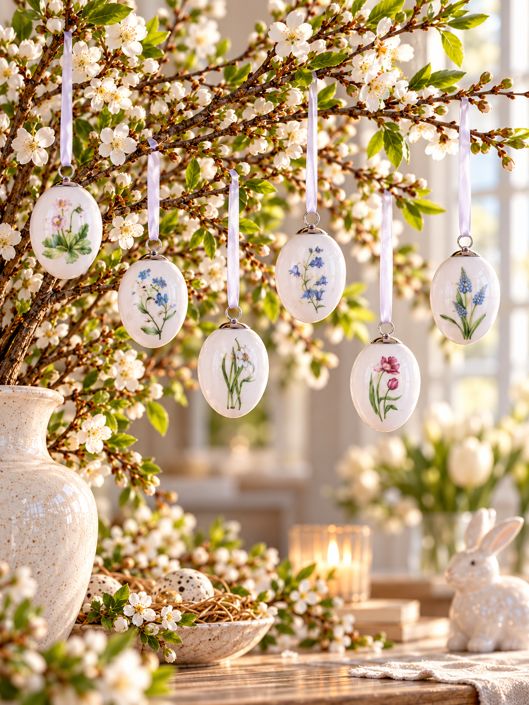 Porcelain Eggs Spring Flowers Botanic - Set of 6