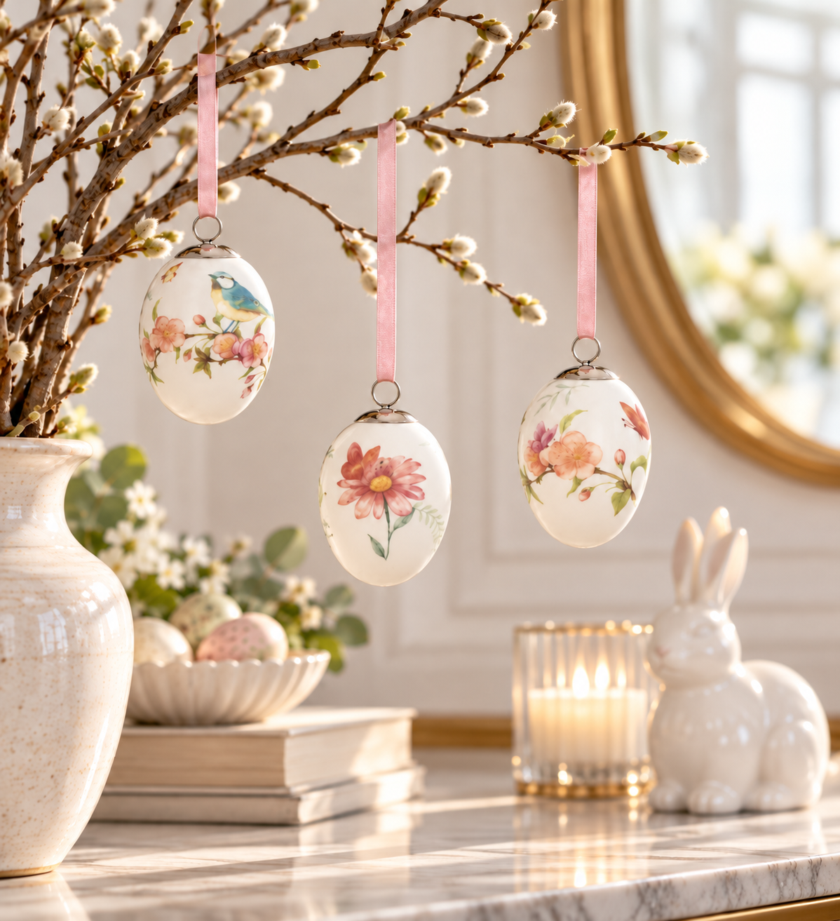 Ceramic Eggs Flowers / Birds for Hanging