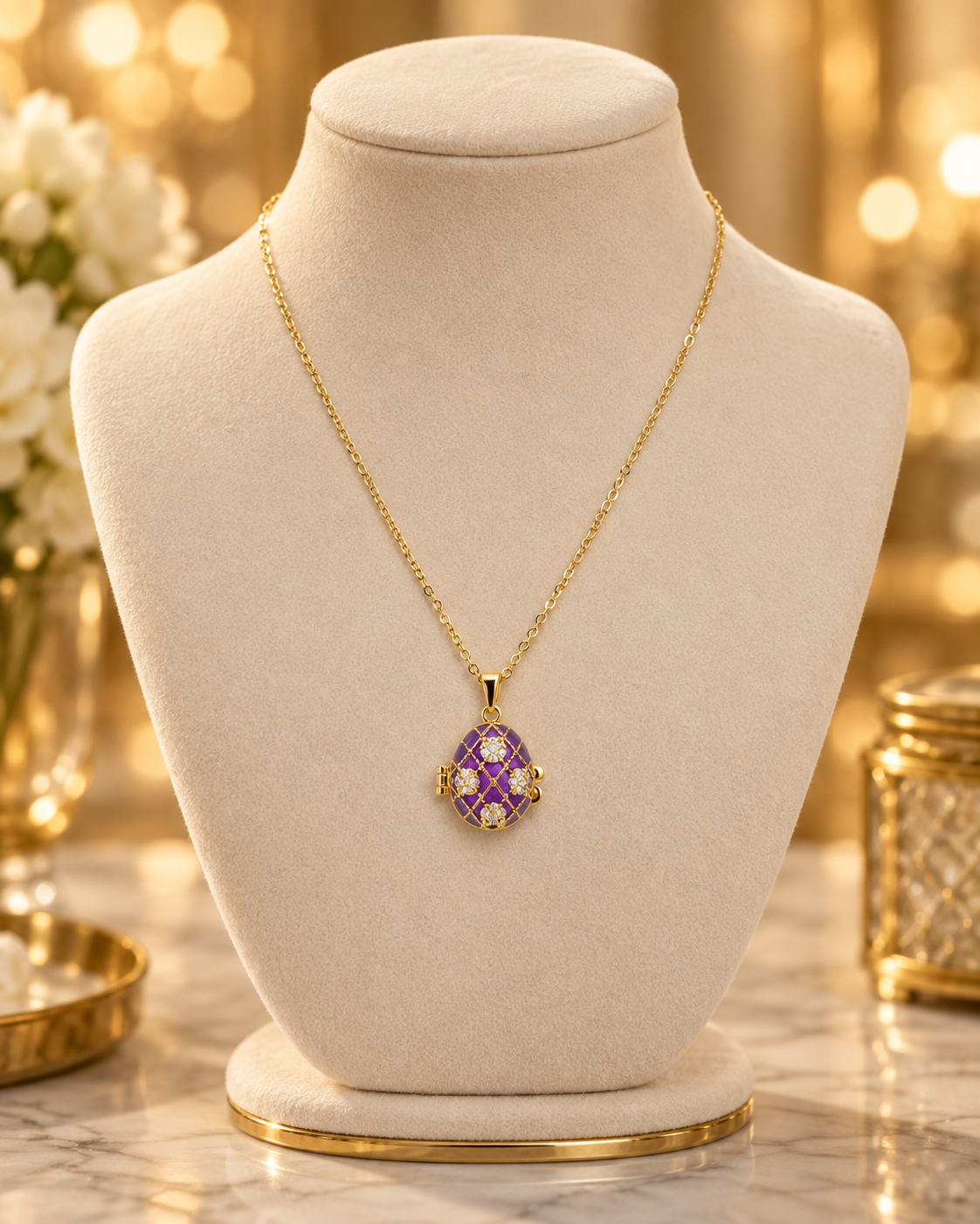 Necklace with Egg-Pendant Heart Purple