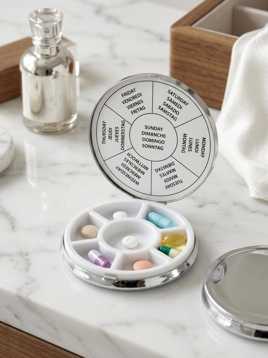 Pillendose rund, 7-geteilt