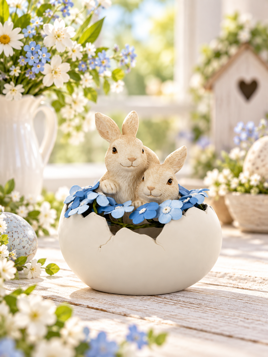 Rabbits Sitting in Eggshell