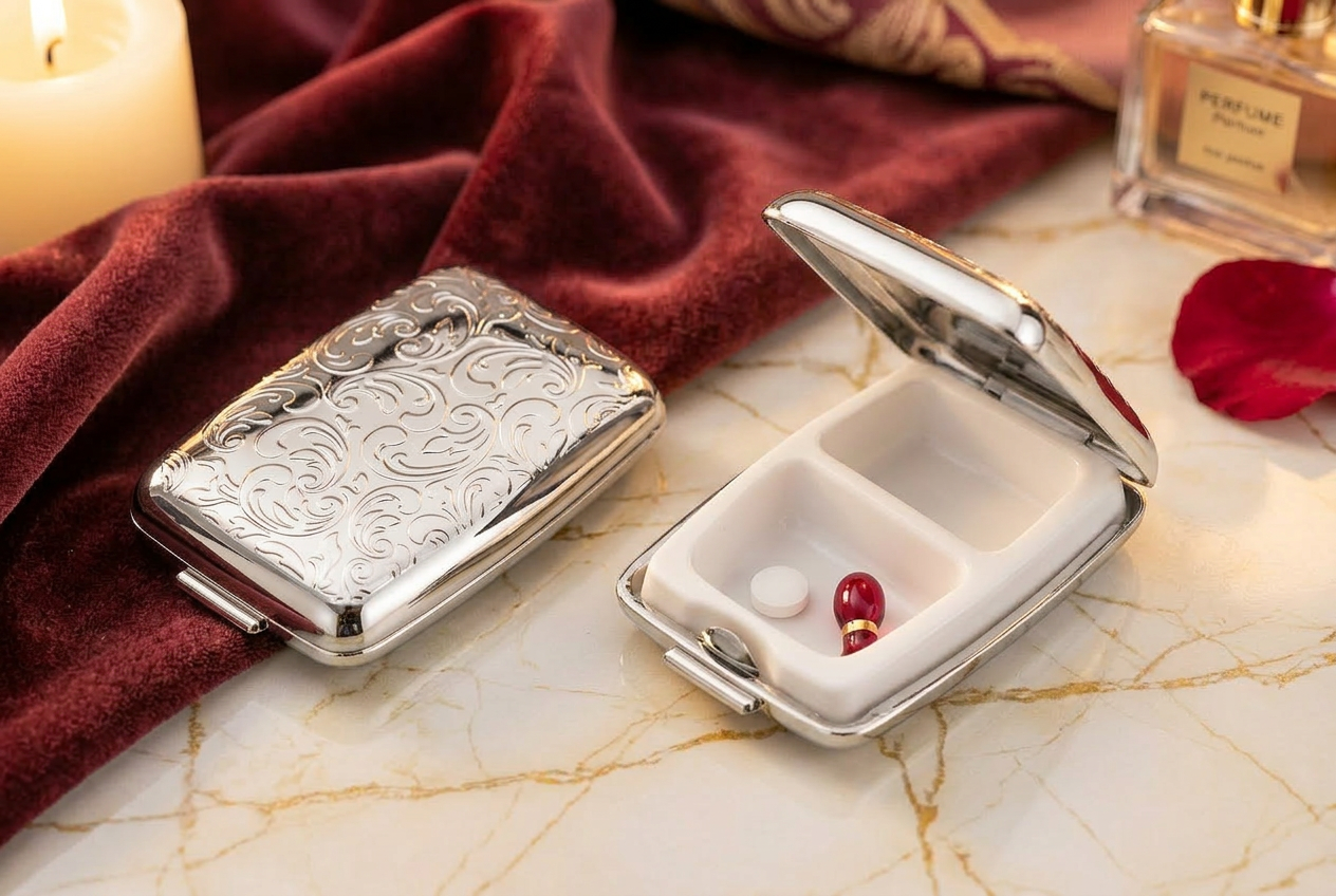 Pillendose Barock, rechteckig, 2-geteilt