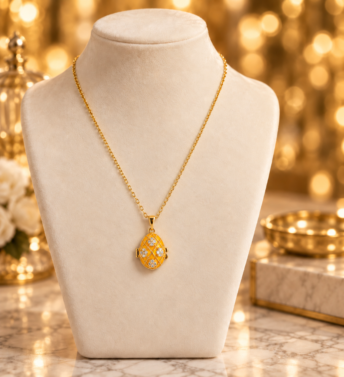 Necklace with Egg-Pendant Heart Yellow