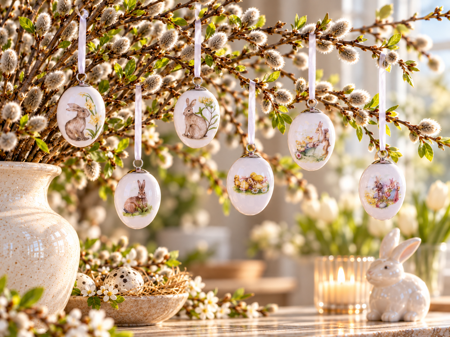 Porcelain Eggs Hanging - Set of 6