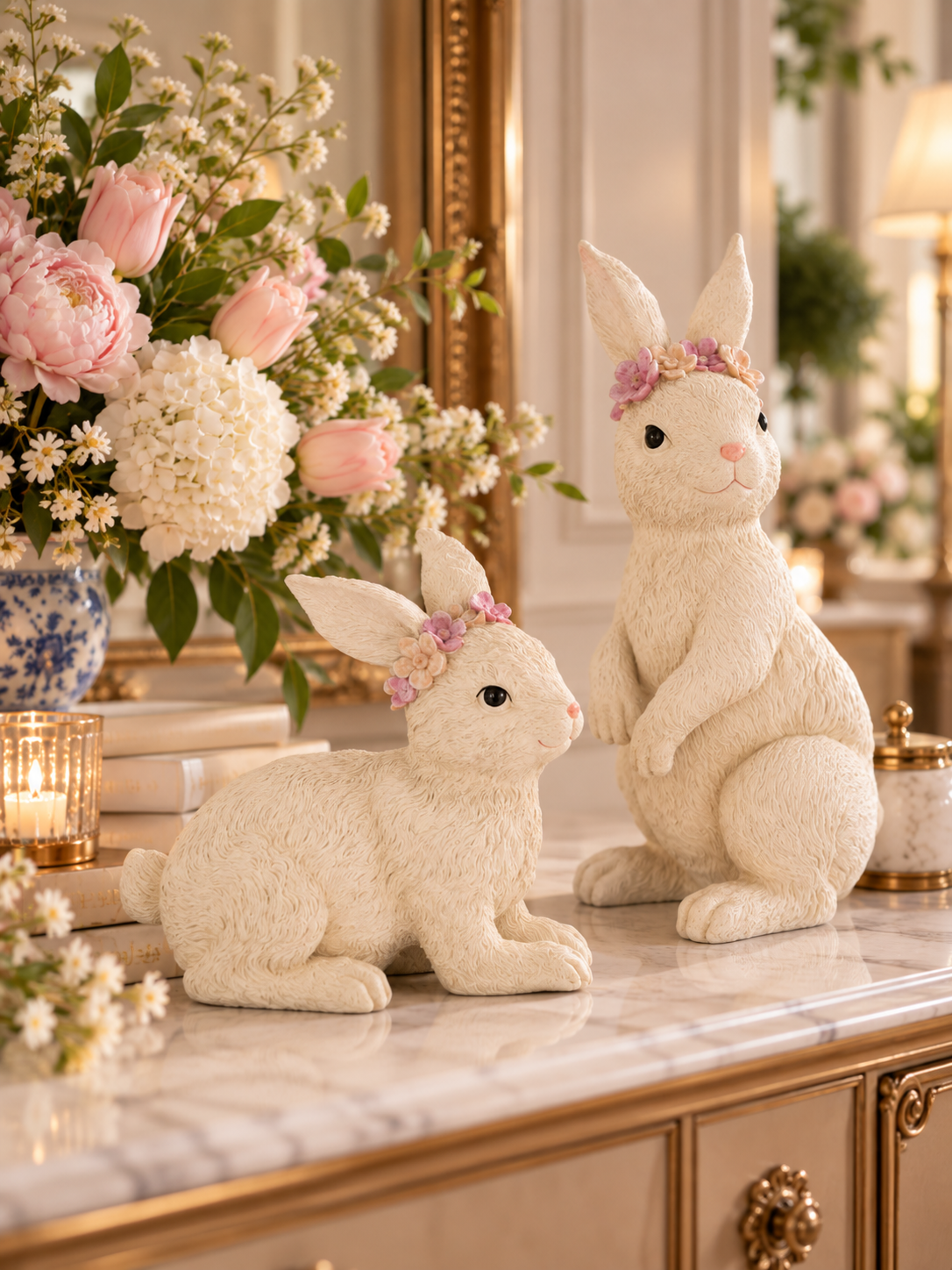 Rabbit Sitting Flowers 29.8 cm