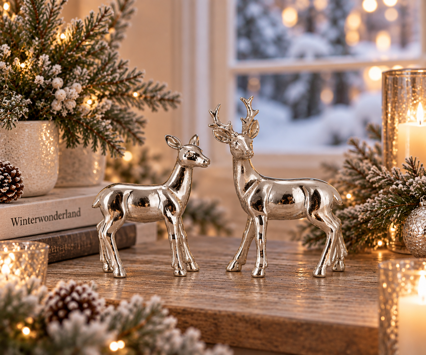 Deer Pair Plain Polished, Standing 12.5 cm