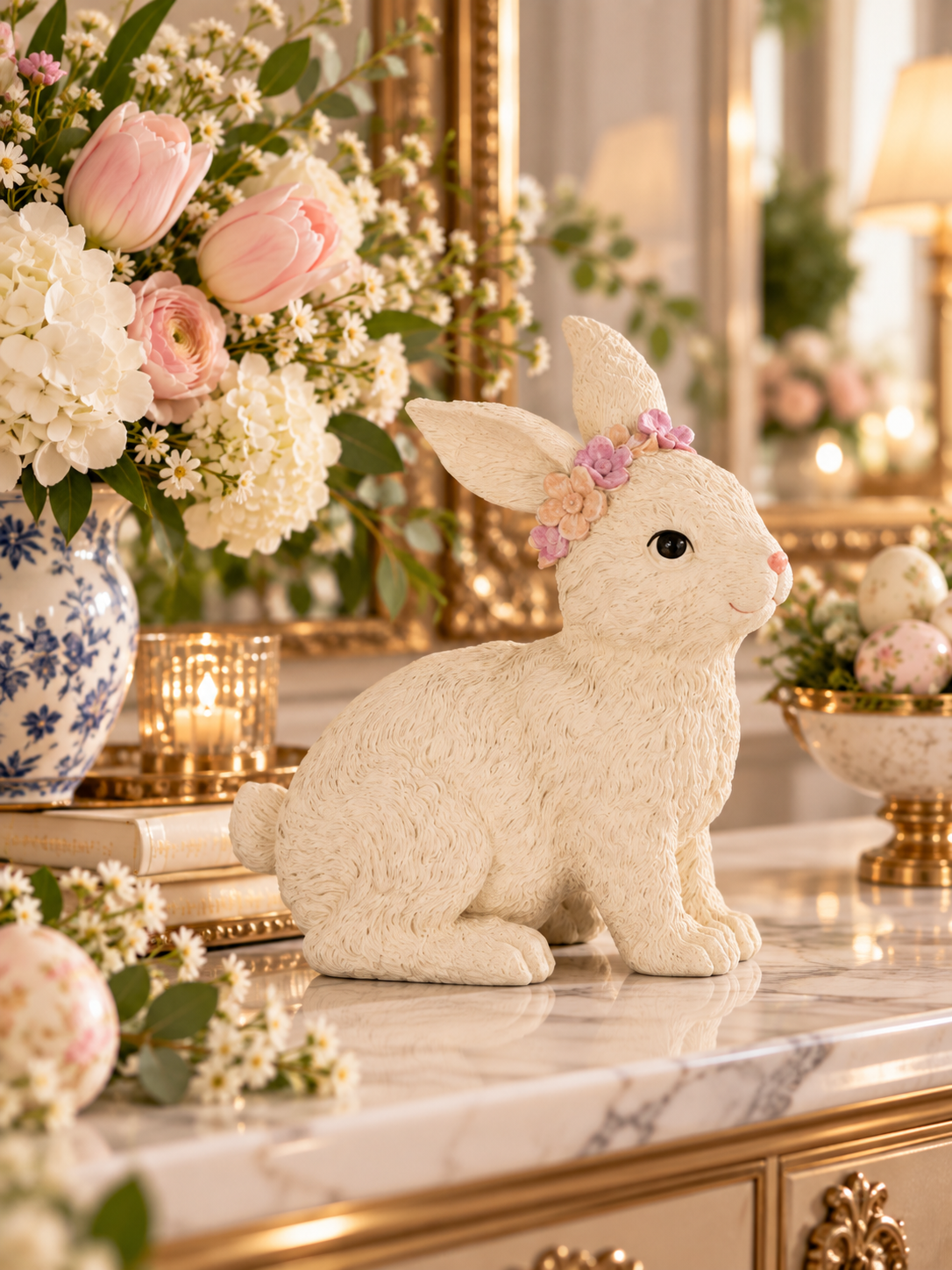 Rabbit Sitting Flowers 29.8 cm