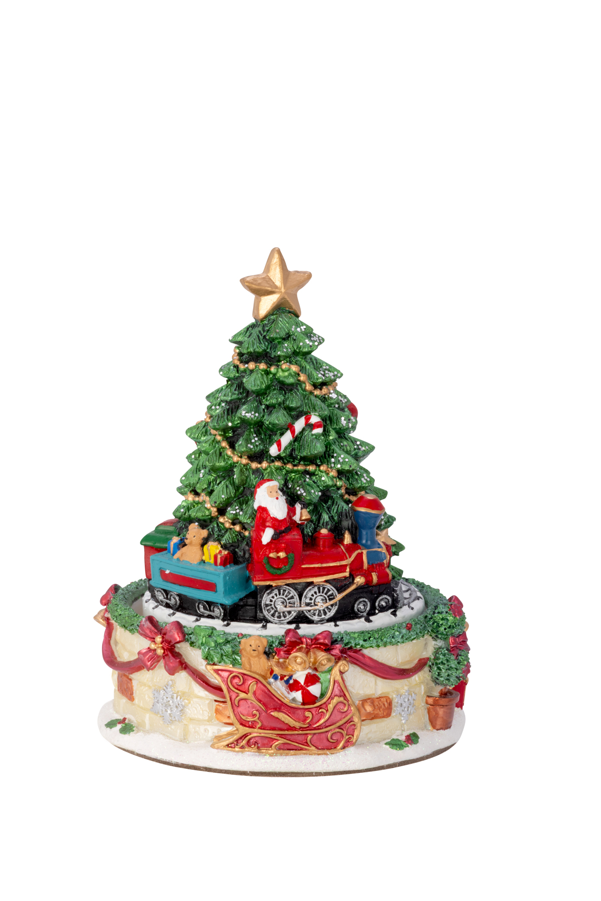 Spieluhr Weihnachtsbaum mit Zug auf Sockel