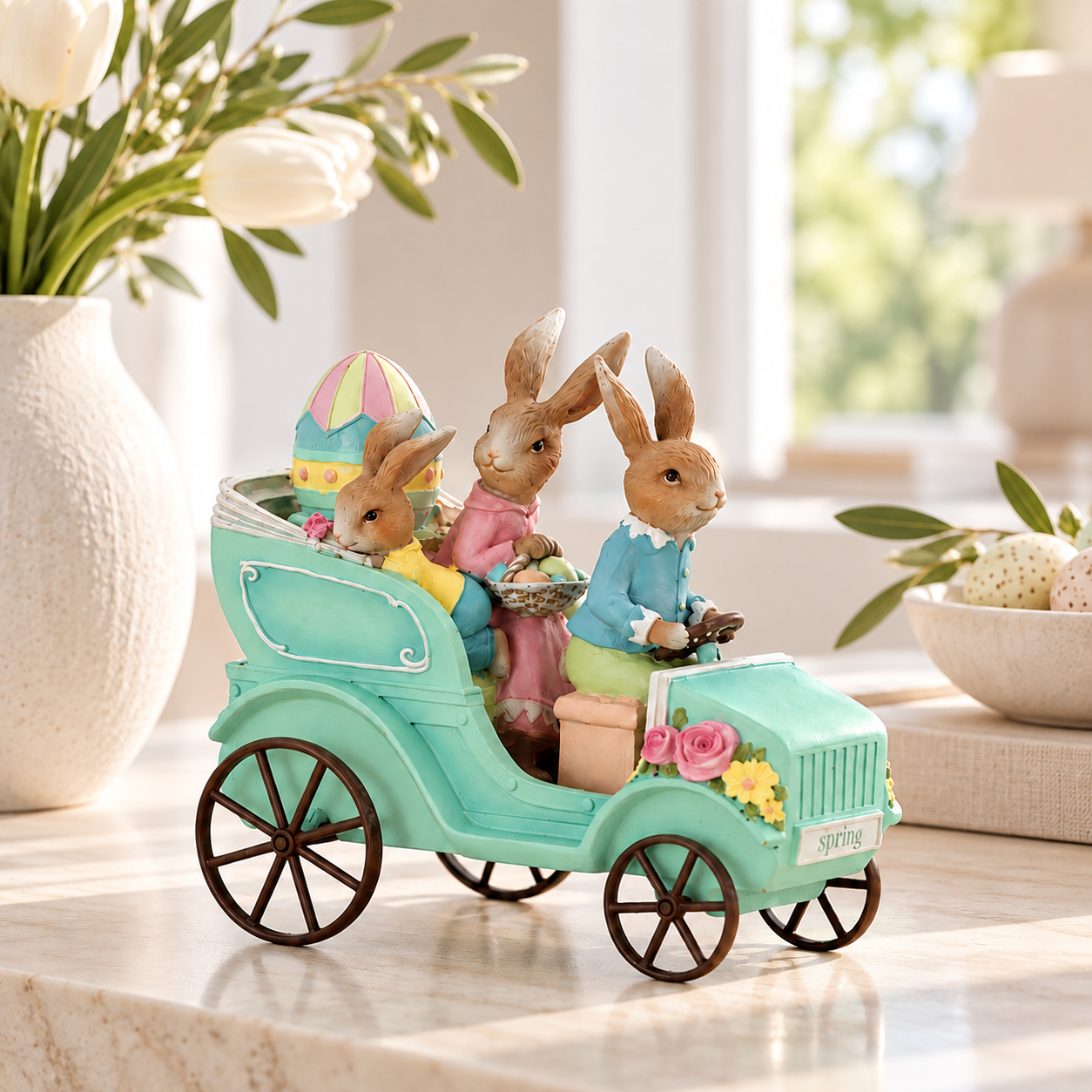 Rabbit Family Sitting in Car