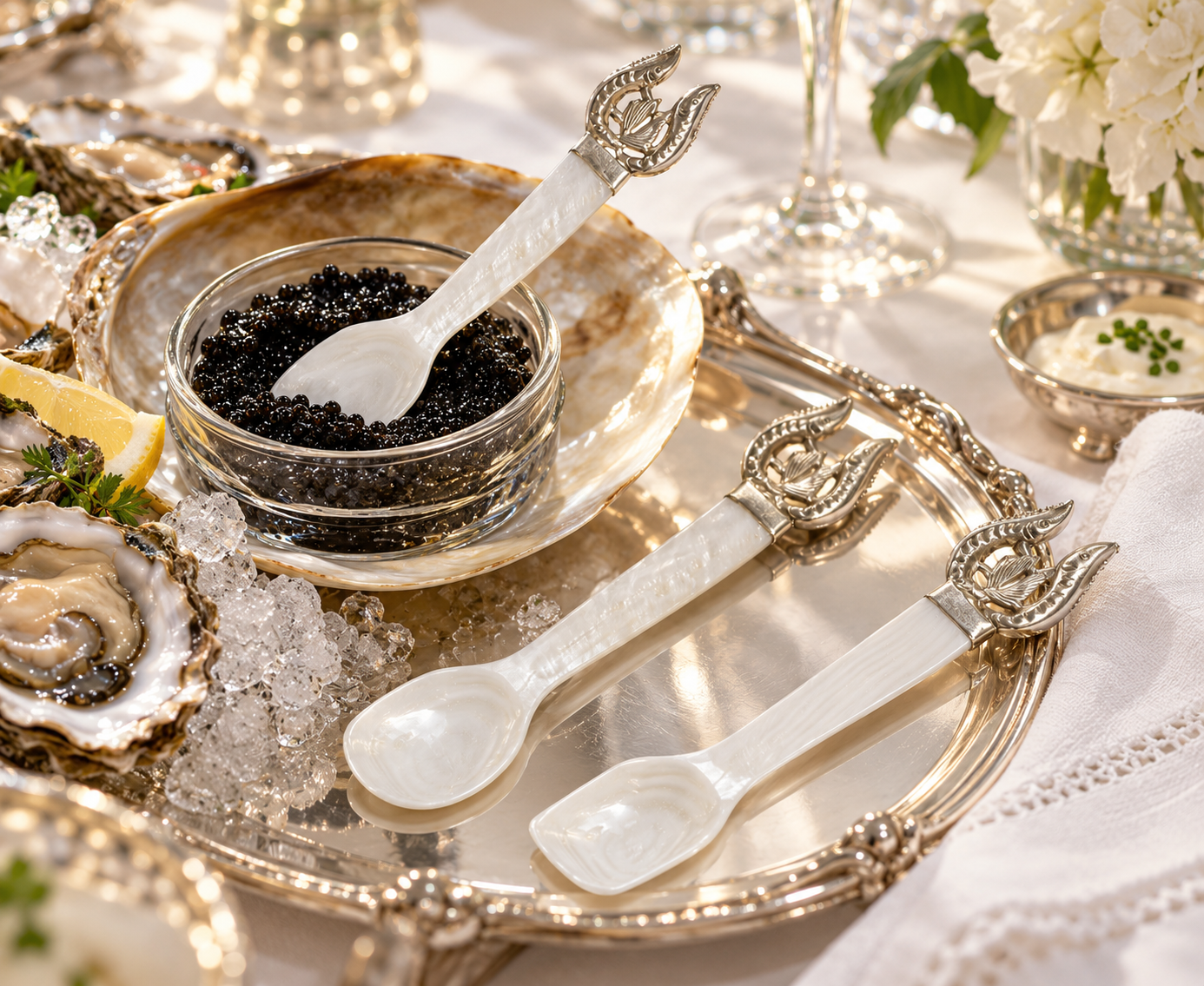 Caviar Spoon Sturgeon Mother of Pearl, 13.5 cm