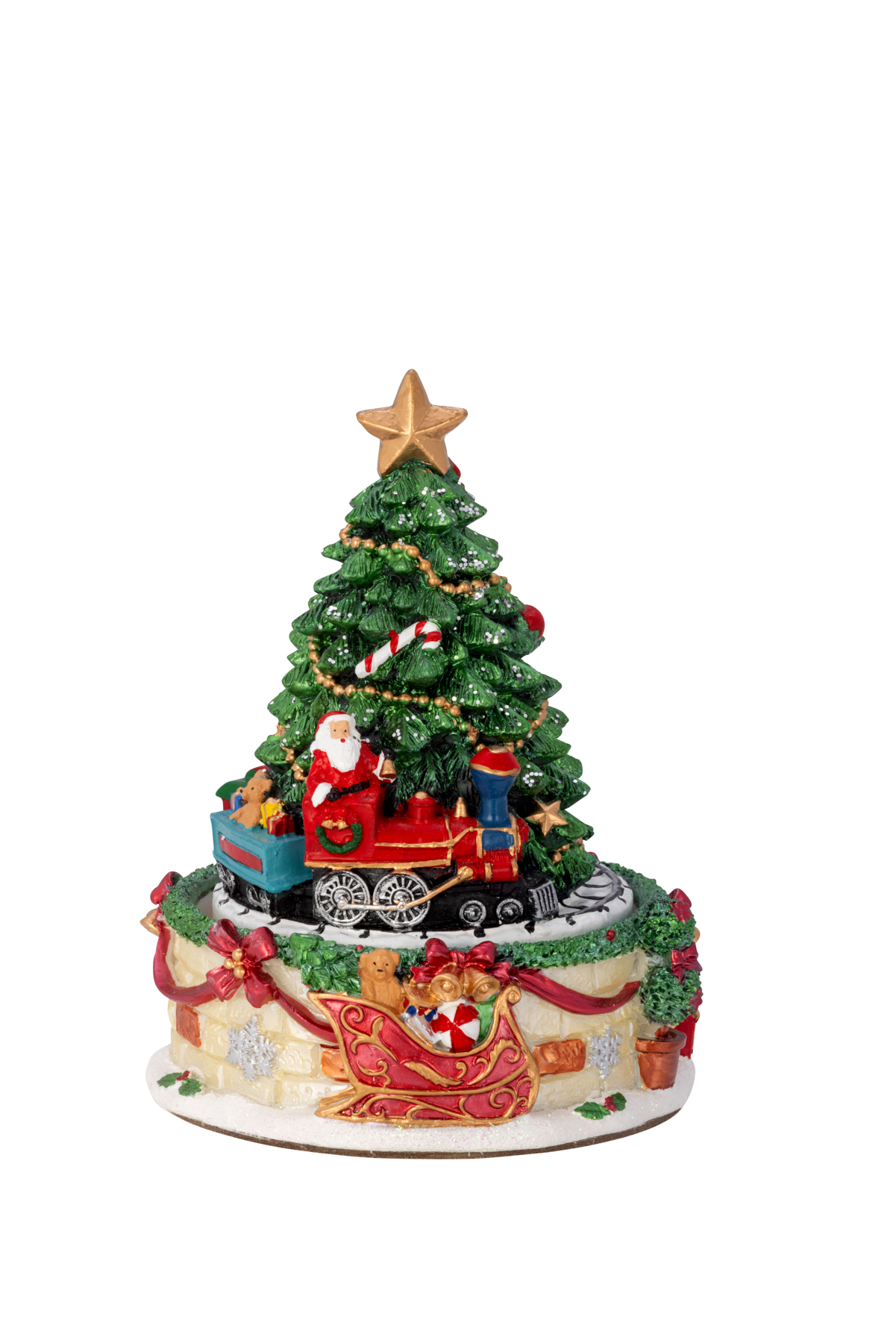 Spieluhr Weihnachtsbaum mit Zug auf Sockel