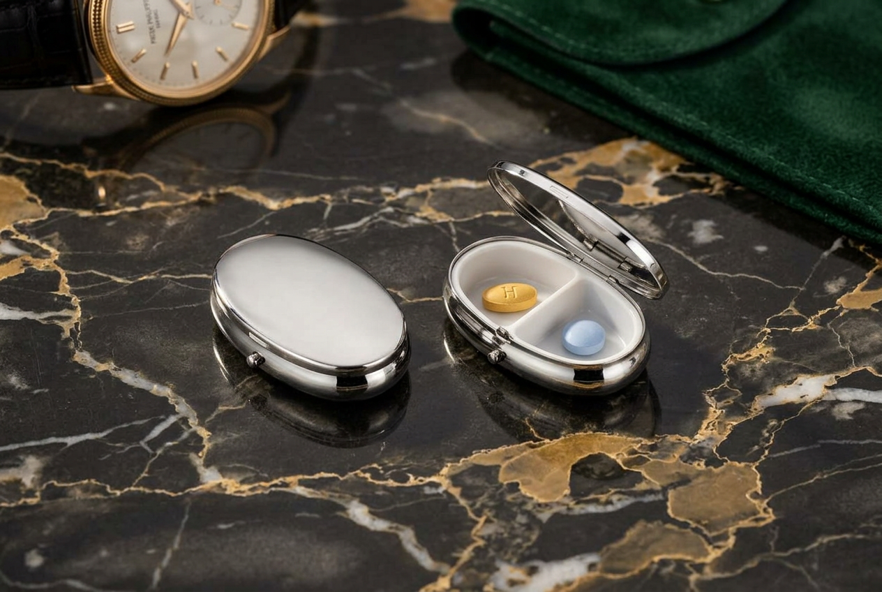 Pillendose oval, glatt poliert, 2-geteilt