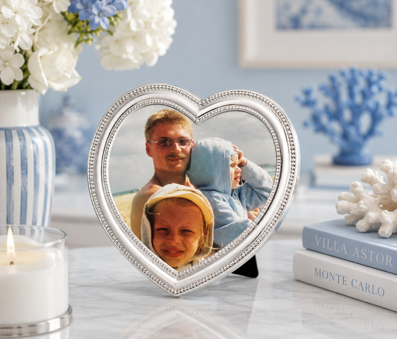 Photo Frame Heart Pearl Rim, 13 x 13 cm
