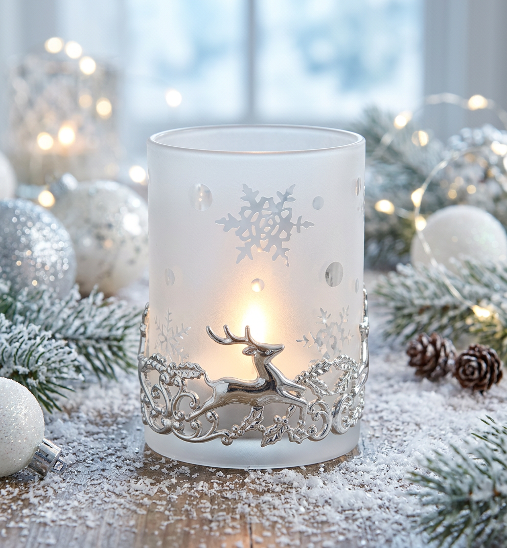 tealight holder deer white glass
