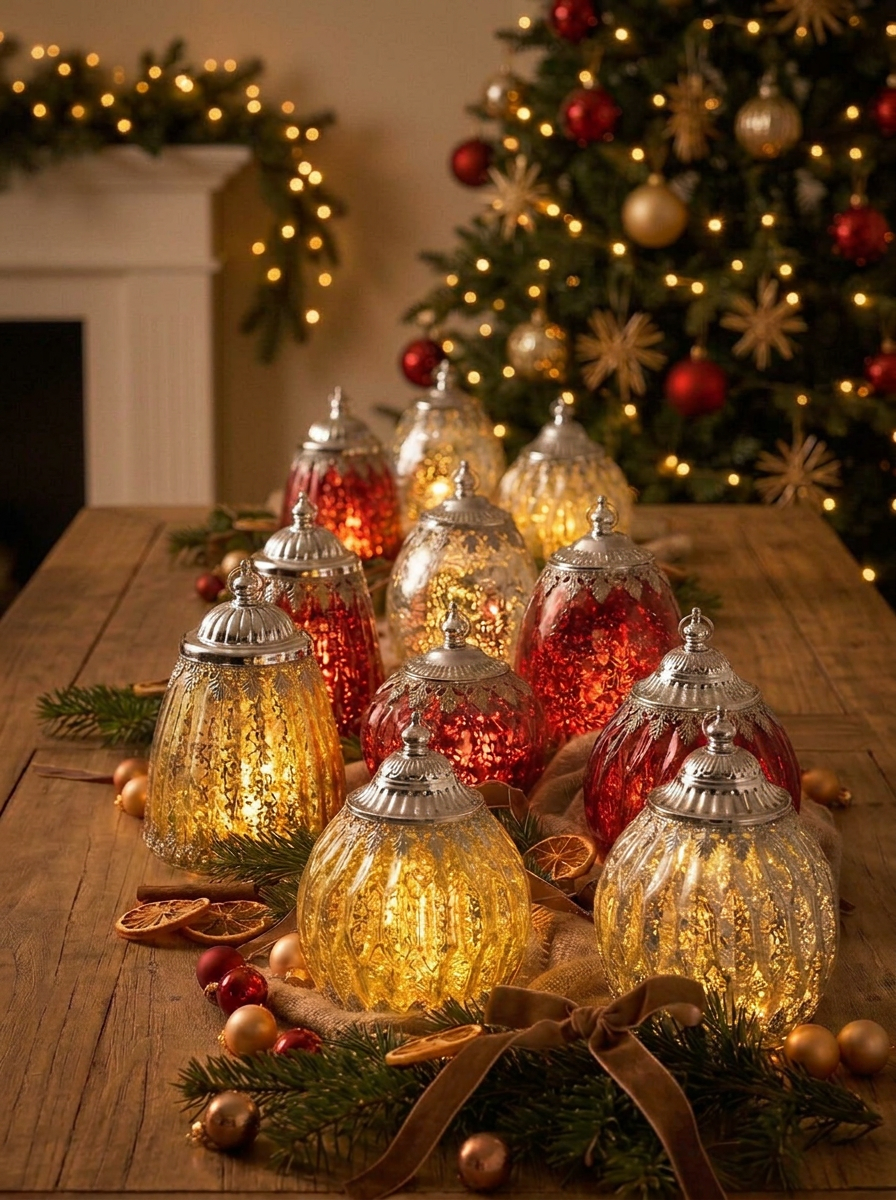 glass lanterns set red