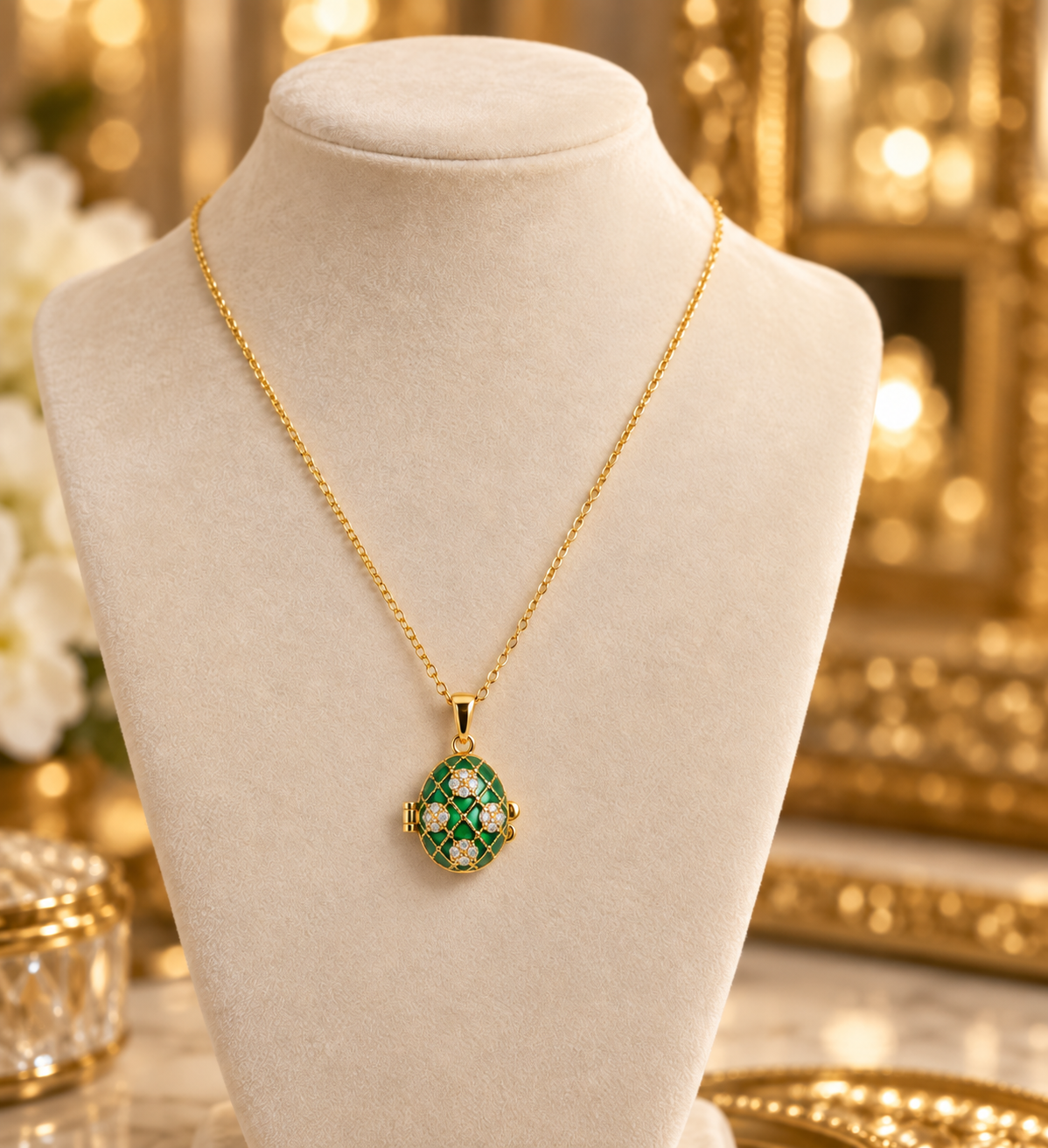 Necklace with Egg-Pendant Heart Green