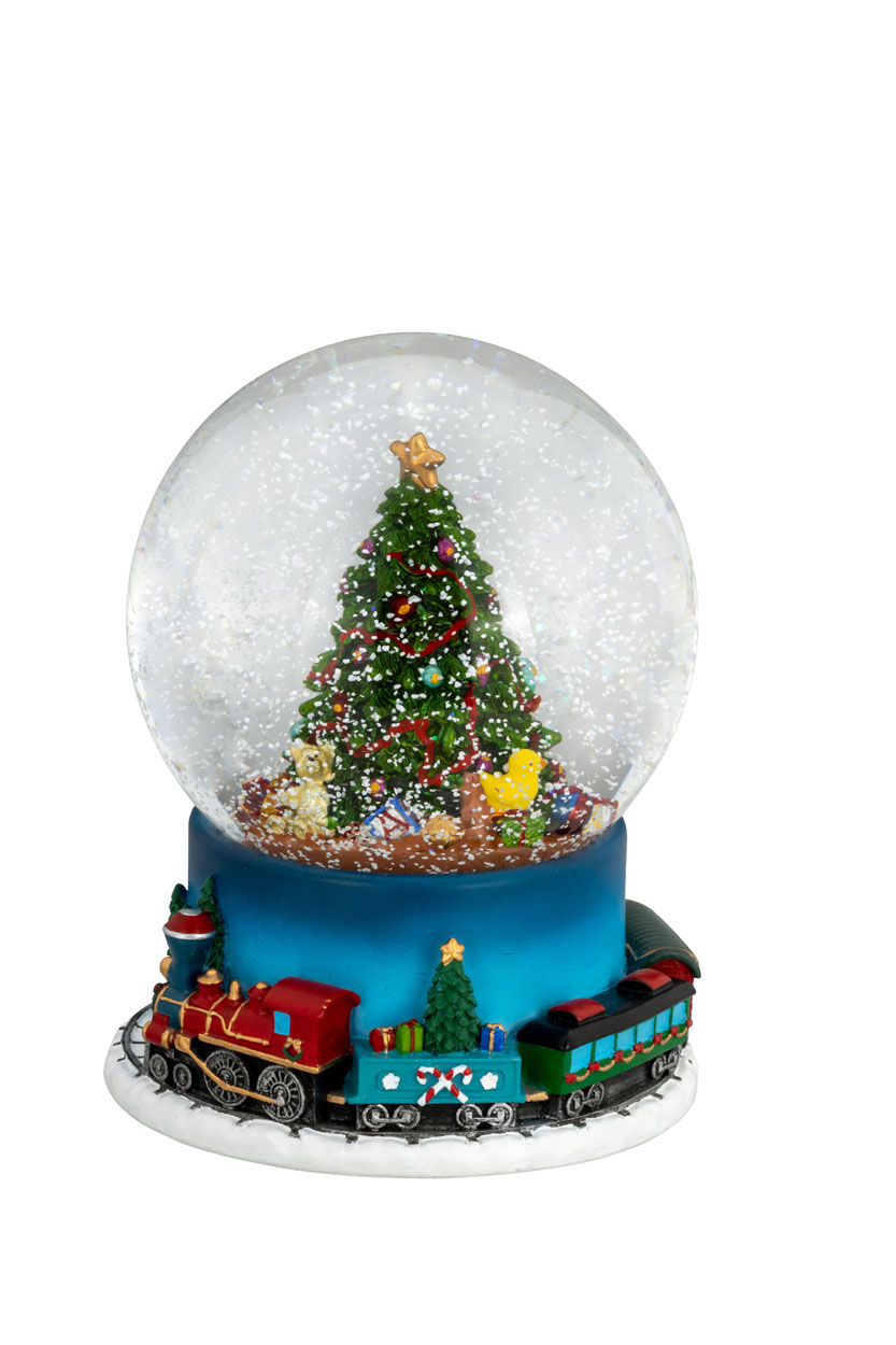Spieluhr / Schneekugel Weihnachtsbaum mit Zug