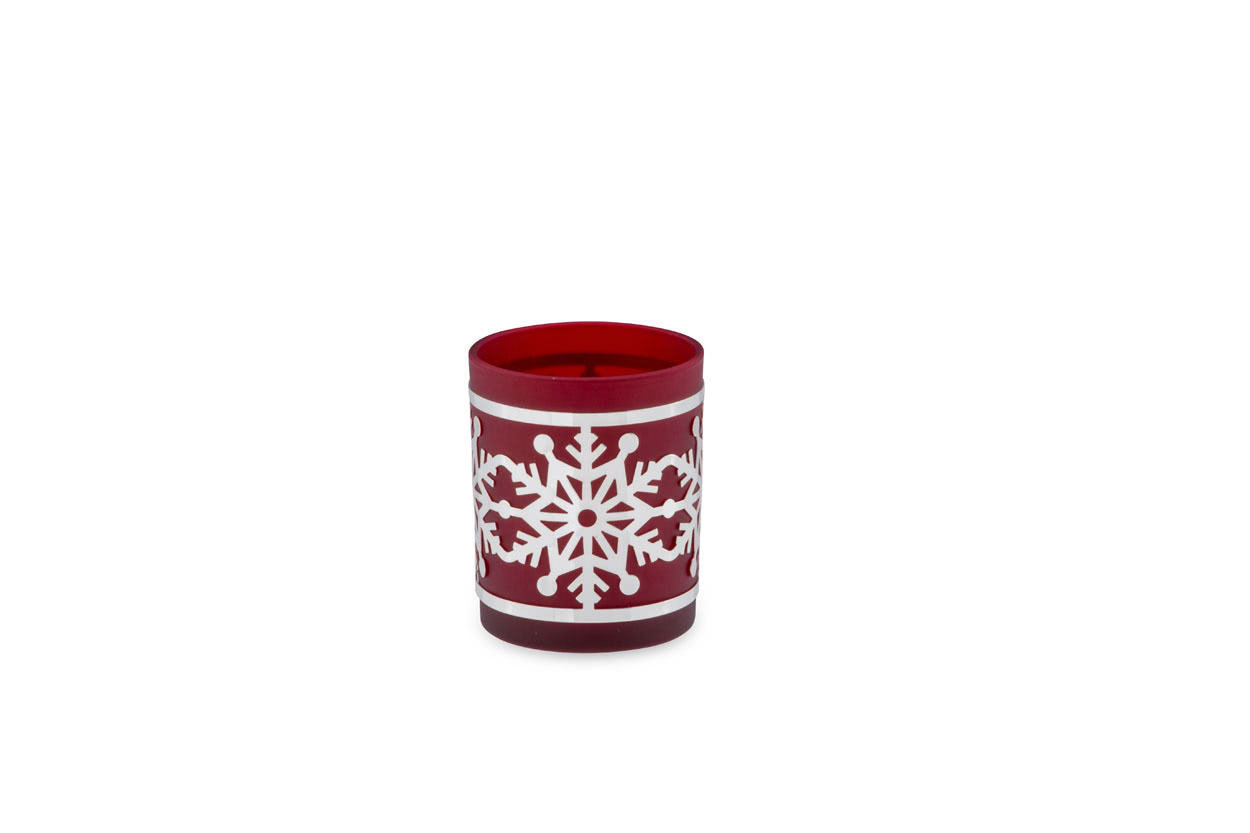 Teelichthalter Schneeflocke rotes Glas